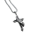 Unisex Classic European American Retro Fashion Prayer Hand Stainless Steel Zircon Charm Necklace Silver Bead Chain Geometric
