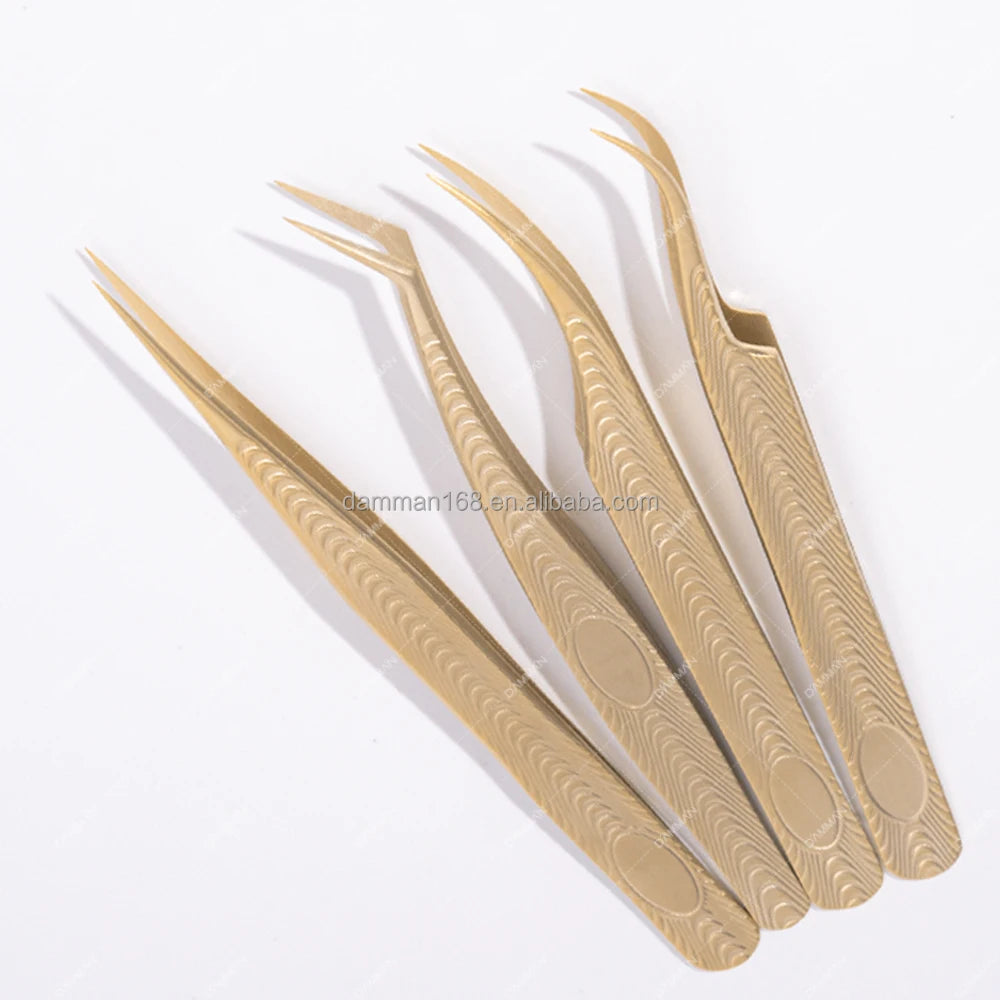 Damman Eyelash Tweezers Gold Fast Fanning Eyelash Extensions Tool Lashes Tweezers