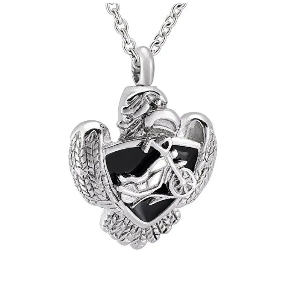 Motorcycle Eagle Urn Stainless Steel Ash Keepsake Urn Necklace Holder Memory Cremation Motorcycle Jewelry Pendant Ash Eagle Urn