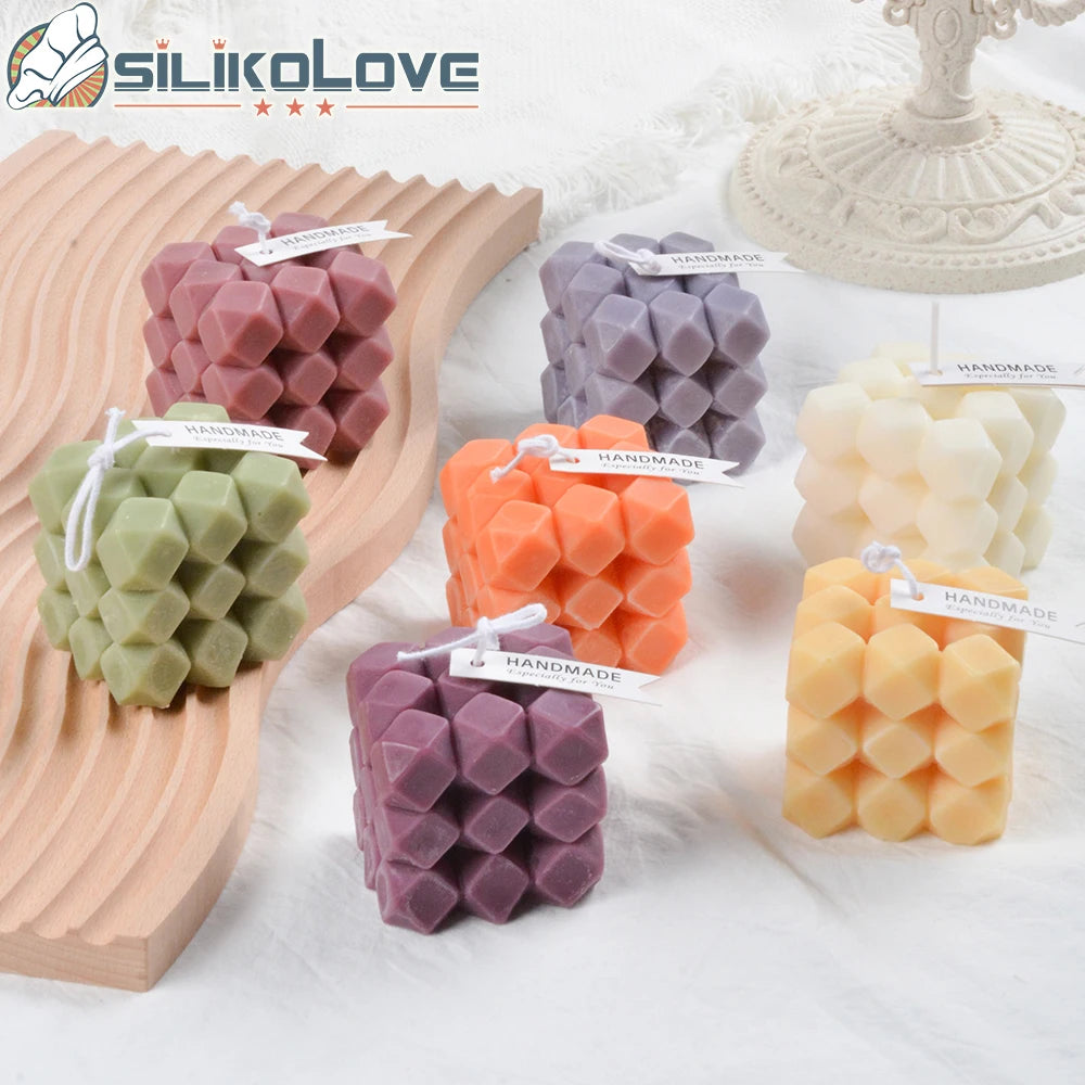 2025 New Style Custom Decorative Bubble Square Scented Silicon Mold for Candle Making 3d