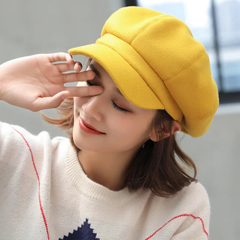 Autumn Winter Hats for Women Solid Plain Octagonal Newsboy Cap Men Ladies Casual Wool Hat Winter Beret Women Painter Caps