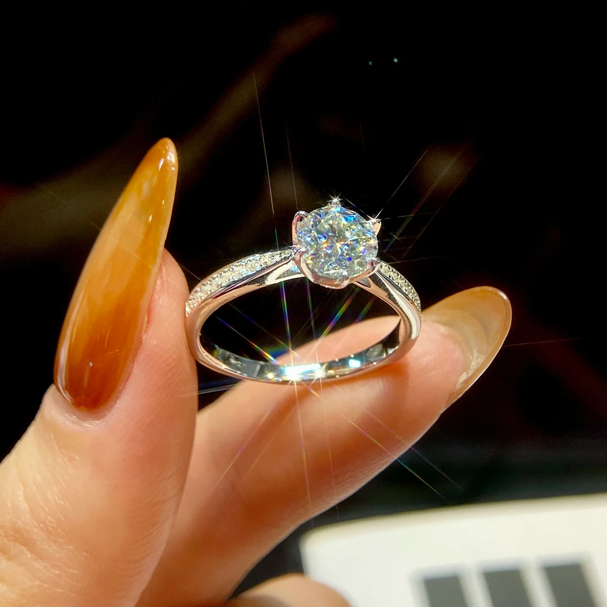 Custom Gra Certified Iced Out Diamond 925 Sterling Silver 1 2  Ct Carat  Round Women Moissanite Ring Engagement Fine Jewelry
