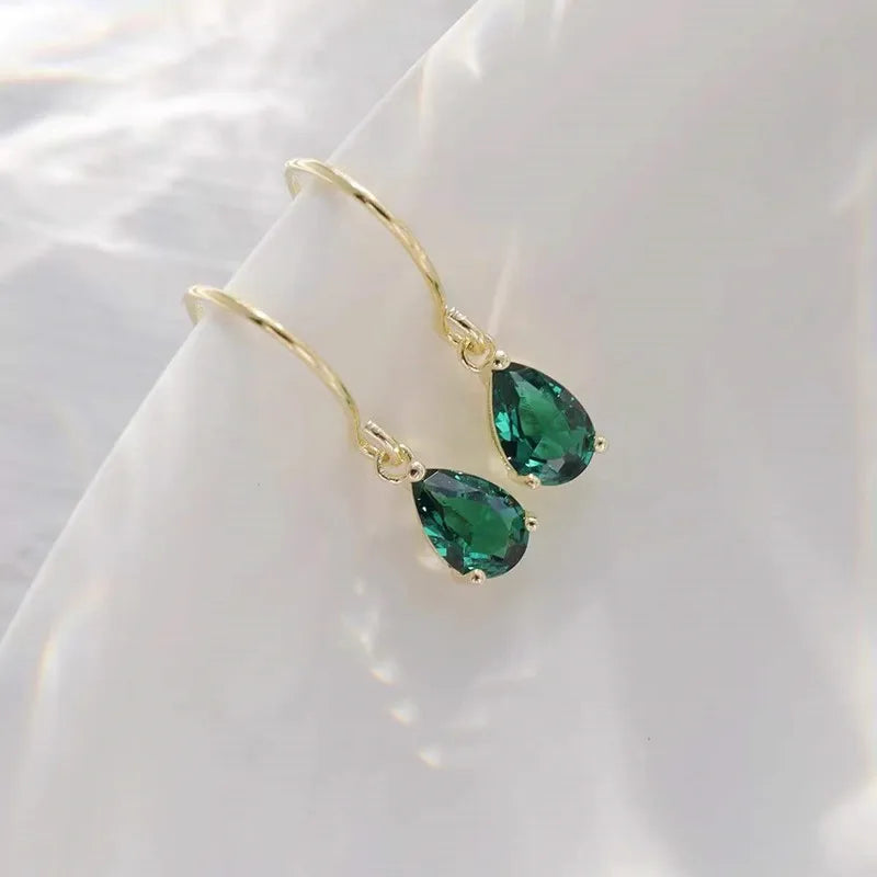 Simple Design 925 Sterling Silver Green CZ Stone Earrings 14k Gold Plated Stud Earrings