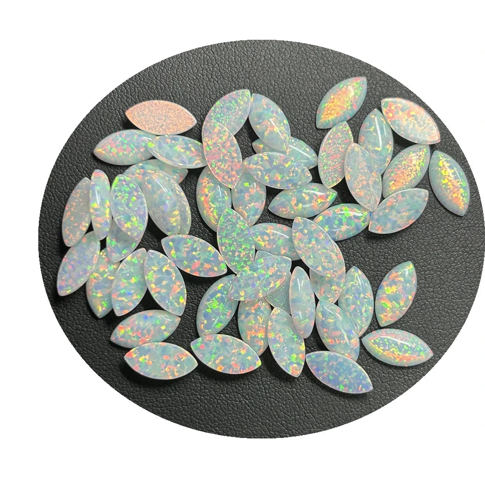 HQ Gems 1.5x3--8X16mm Marquise Flatback Cabochon Lab Grown Opal White OP17 Synthetic Opal Stone on Sale