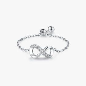 925 Sterling Silver Trendy Infinite Love Symbol Link Chain Adjustable Resizeble Rings for Women Fashion Original Jewelry Gifts
