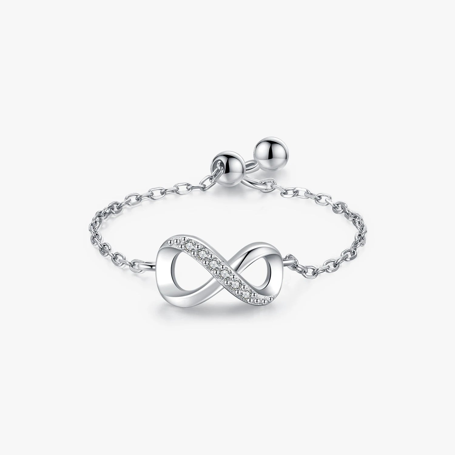 925 Sterling Silver Trendy Infinite Love Symbol Link Chain Adjustable Resizeble Rings for Women Fashion Original Jewelry Gifts