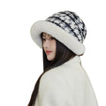 Winter Fluffy Plush Bucket Hat with Artificial Fur Grid Wool Thick Fuzzy Cap for Skiing Cycling Camping Hiking Fishing