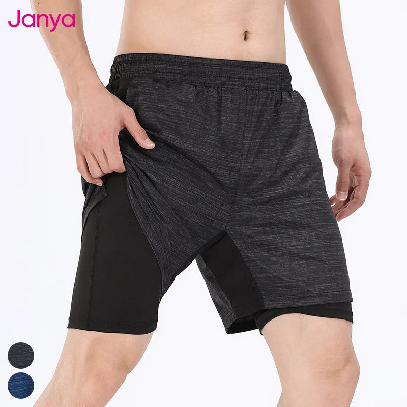 Men's Summer Athletic Clothing Quick Dry Breathable Gym Fitness Sports Shorts Casual Running Workout Shorts Solid Pattern 2 in 1
