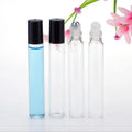 clear 10ml Thin Tube Pen Shape Perfume Glass Roll on Bottle With Black Cap