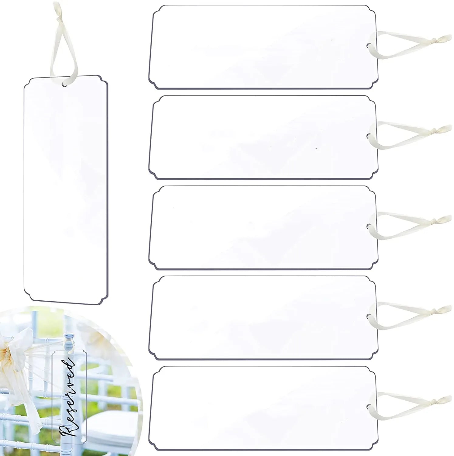 In Stock Blank Transparent Acrylic Wedding Chair Seat Card DIY Hanging Ribbon Important Activities Reserved Table Number Signs