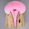 Wholesale Winter Women Pink Hooded Faux Fur Lining Coat Woman Pink Fur Short Parka