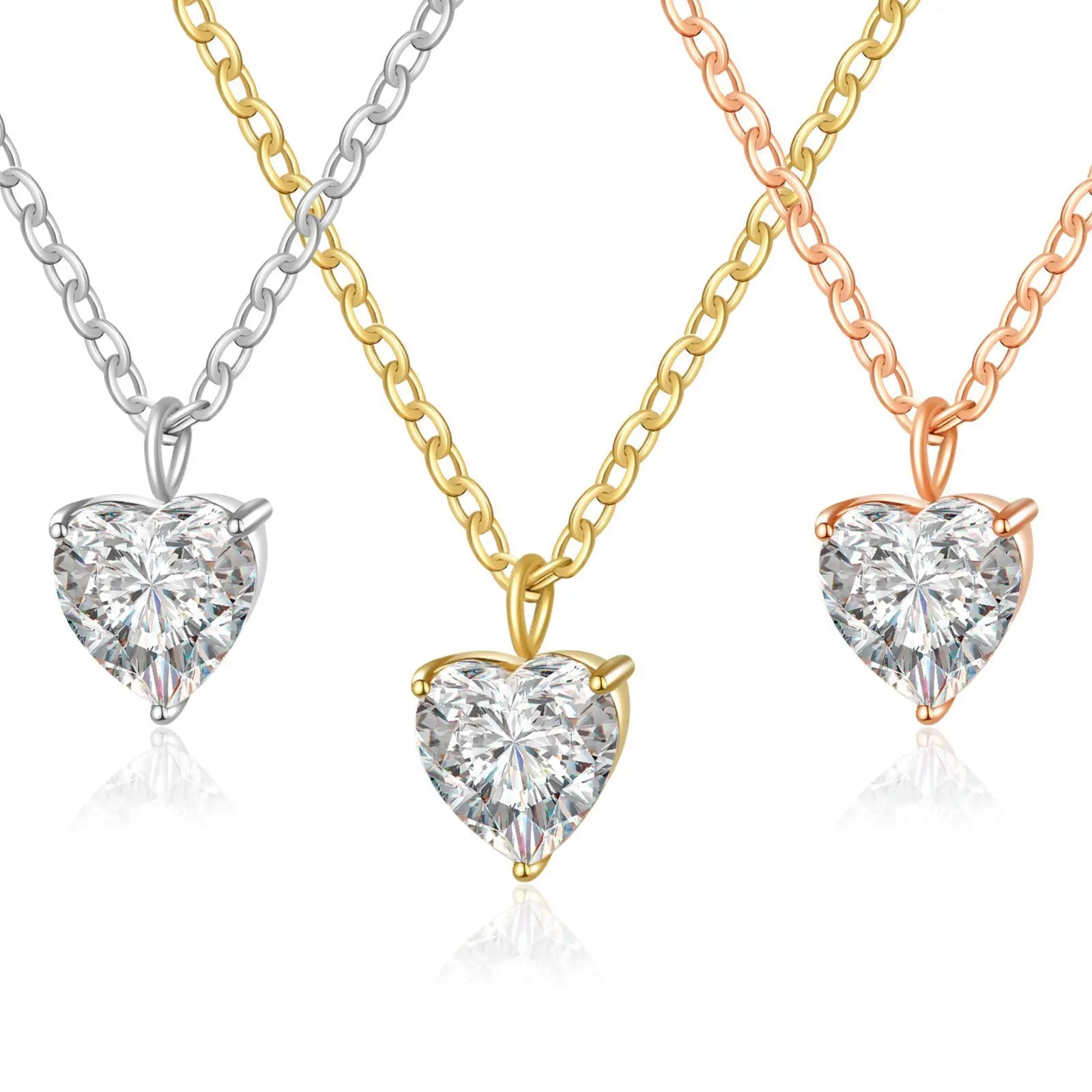 Heart Shape 3A Zircon Necklace 18K Gold Single Diamond Solitary Versatile 18K Gold Stainless Steel Clavicle Chain Classic