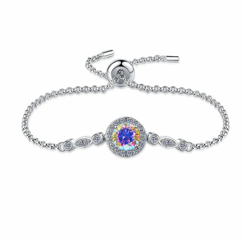 925 Sterling Silver Charm Bezel Bracelet All D Moissanite Diamond Chain Bracelet for Women