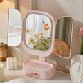 Fashion Led Mirror Bathroom 1X 2X 3X Vanity Lighted Makeup Mirror Rotatable Portable Tri-fold LED Makeup Mirror Storage Drawer