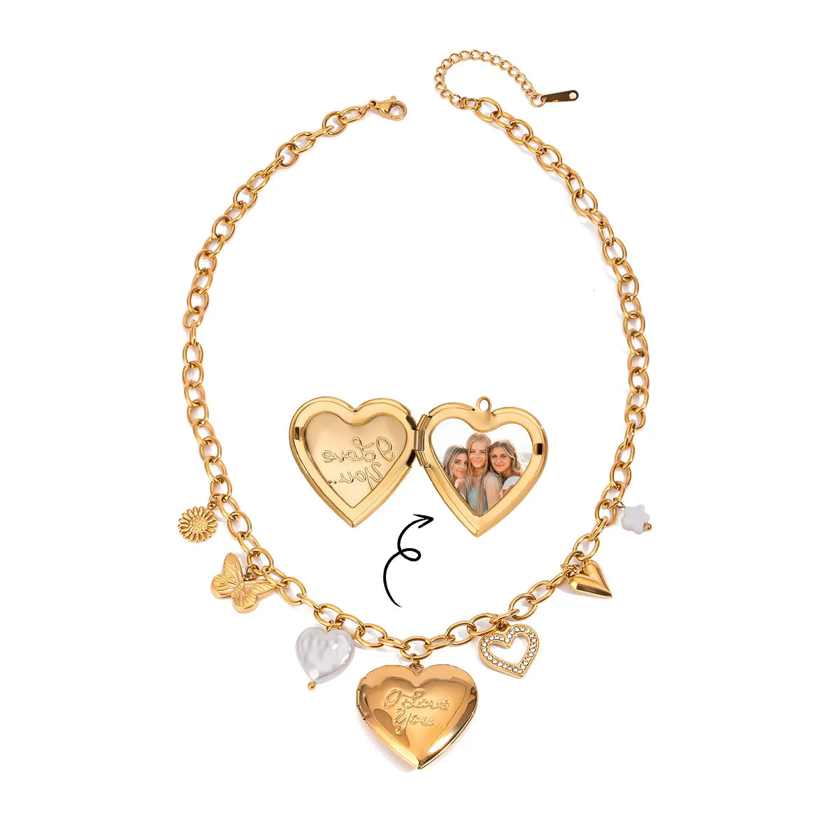 Hot Selling Heart-shaped Box Stainless Steel Fashionable Pendant Necklace Pearl butterfly Inlaid diamond Necklace Gift Wholesale
