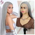 FH Silver Gray Color 20 Inch Brazilian Virgin Hair Straight Wigs 13x4 Human Hair Transparent Lace Frontal Wigs