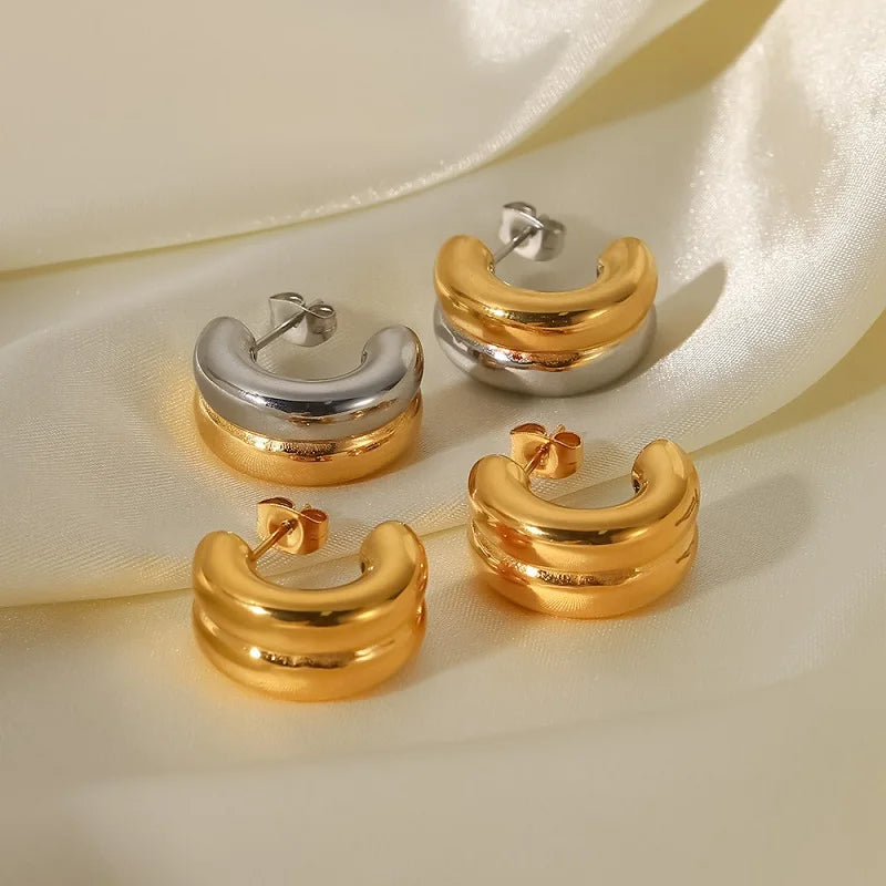 Contrast Color Layered Chunky Hoop Earrings Mix Circle Double Plated Earrings for Women Plain Vintage Trendy Jewelry 2022 Hot