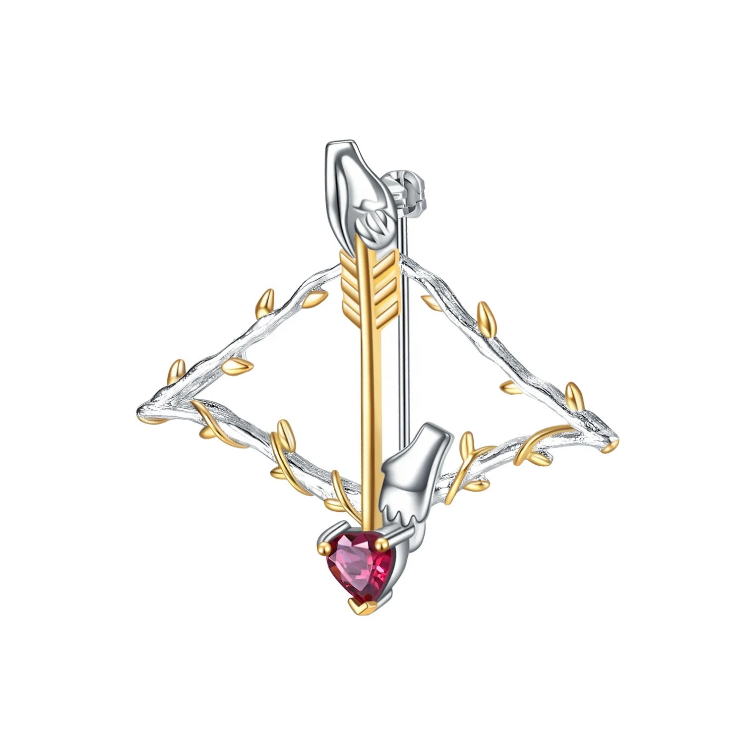 C8215 Abiding Shield 3 Years Long Lasting Two-Tone Plating Fine Jewellery Wholesale 14k Gold Rhodolite Garnet Silver Brooch