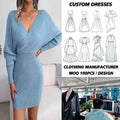 OEM ODM Manufacturer Winter Elegant Long Sleeve Knit Dress v Neck  Women's Knitted Sweater Dresses