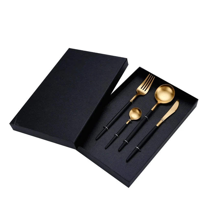Black Matte Cutlery Vintage Knives and Forks Matte Black Gold Flatware Set Stainless Steel Cutlery