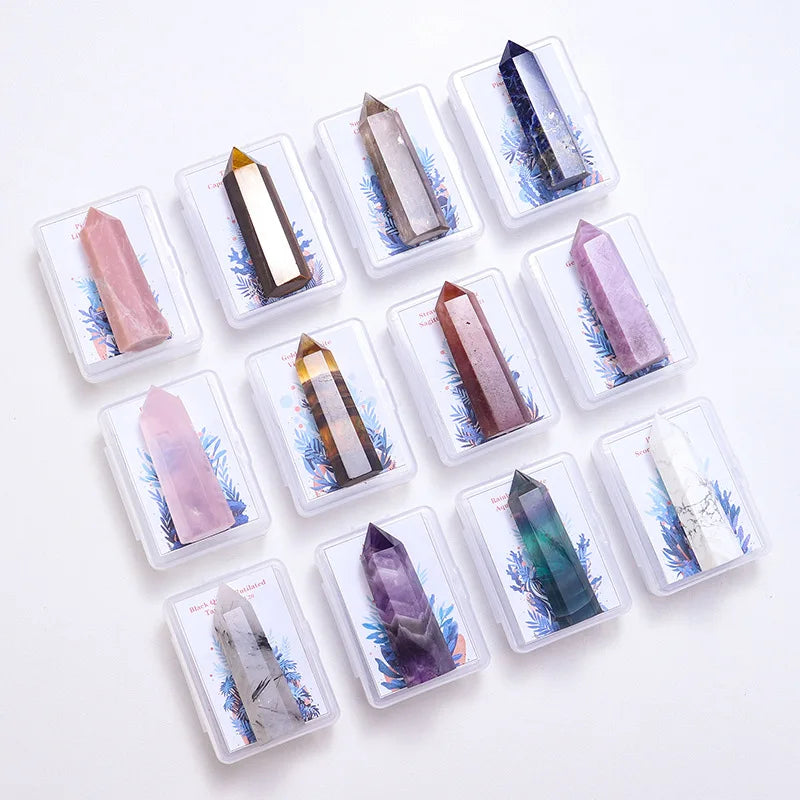12 Zodiac Signs Gemstone Decor Healing Crystal Wands | 2" Clear Quartz Crystal Wand 6 Faceted Reiki Chakra Meditation Therapy