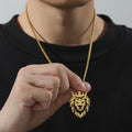 2022 New Cute Hollow Africa Face Animal Pendant Lion Necklace for Men Gift