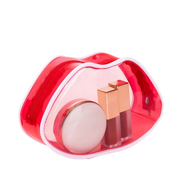 Wholesale Makeup Pouch PVC Transparent Packing Bag With Custom Logo Printed Red Cosmetic Bag
