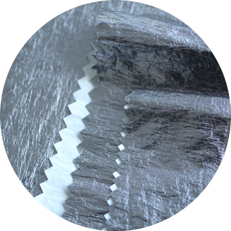 380T Crinkle Nylon Metallic Gray Silver Foil Coated Fabric