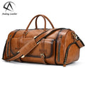 European Genuine Leather Men Handbags Fashion Rubbed Color Top Layer Leather Travel Bag Duffel Bags Large Capacity Gym Bag