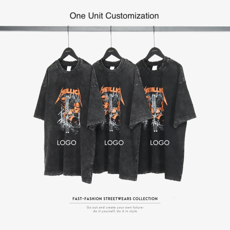 250gsm Heavy Cotton Streetwear Graphic Vintage Acid Wash Oversized T Shirt Men