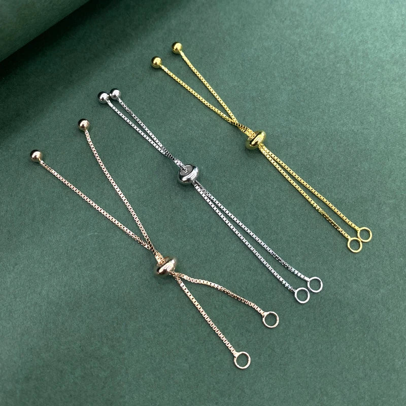 925 Sterling Silver Adjustable 0.8MM Box Ending Chains Jewelry Making Components for Premium Findings