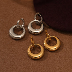 Pvd Stainless Steel Big Hoop Earrings Jewelry Real 18k Gold Plated Double Hoop Plain Waterproof Earrings for Ladies