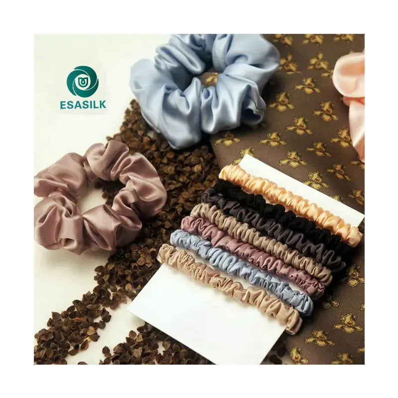 Custom Logo Small Size 16/19/22 Momme Silk Hair Ties 100% Mulberry High Quality Silk Skinny Scrunchies with 6A Grade