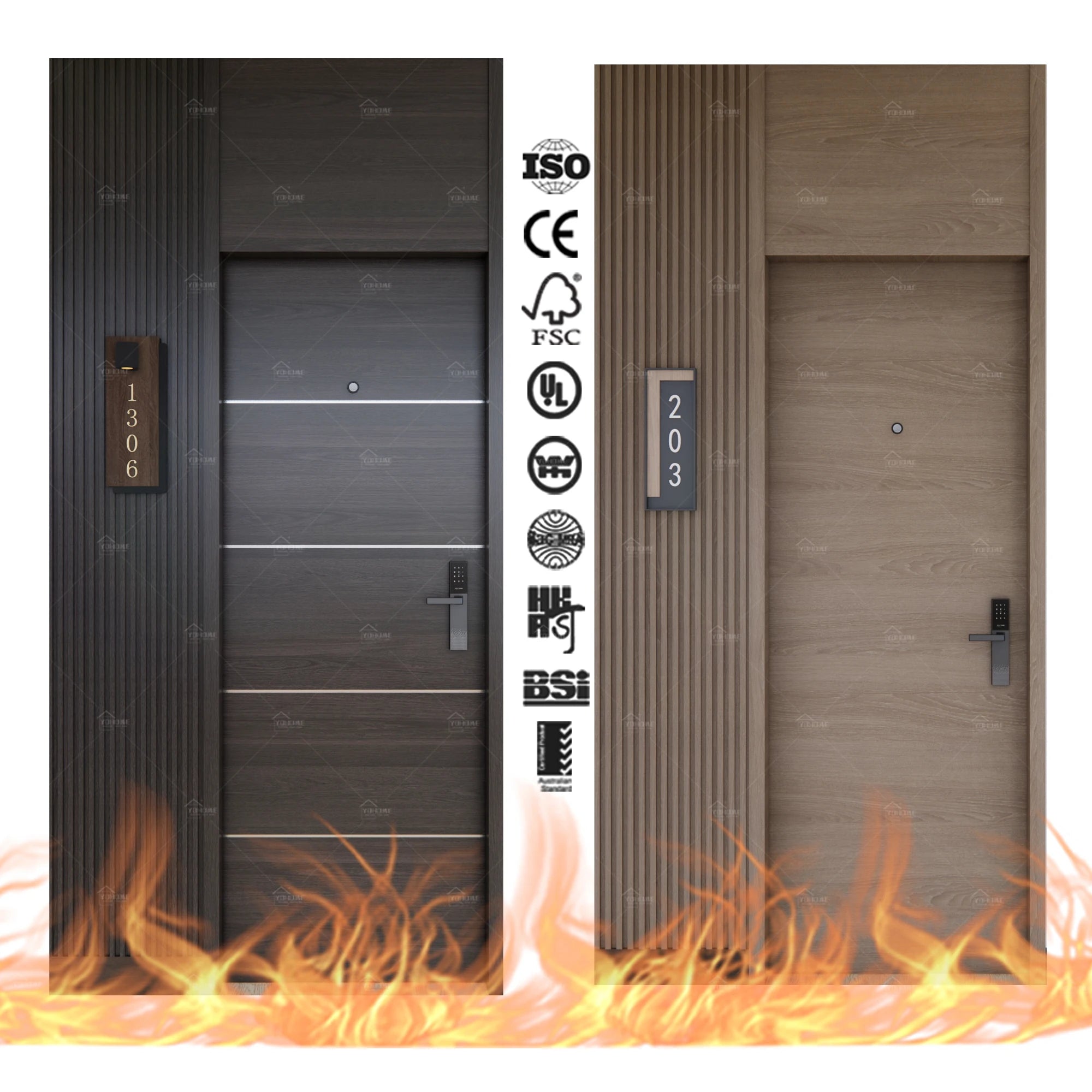 China Top Manufacturer 20 Minute Fire Rated Wood Door Hotel and Restaurant Timber Fire Door