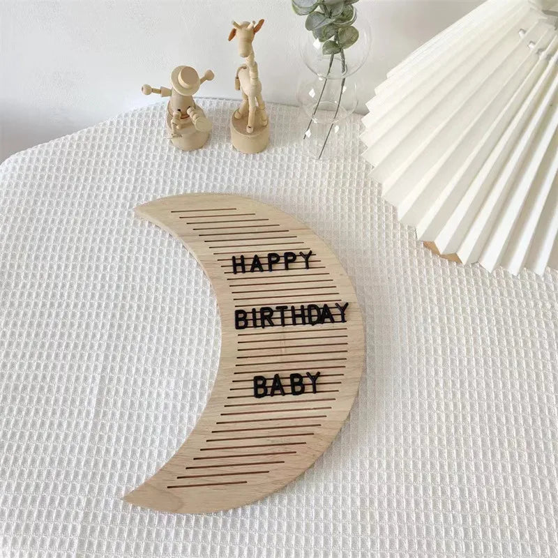 Moon Shape Wooden Letter Board with White Letters for Home Decor
