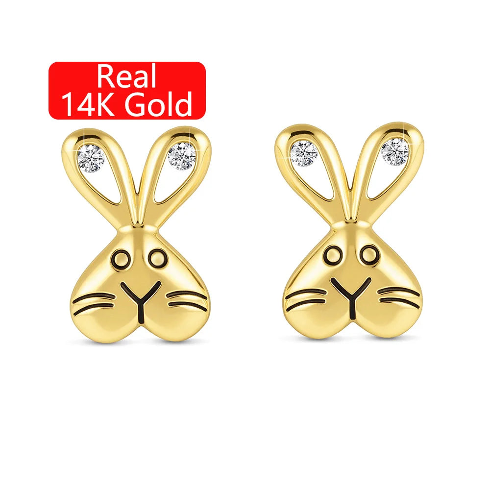Luxury 14K Gold Moissanite Cute Bunny Stud Earrings Hollow Design Perfect Birthday Gift Women Girls Children Supplied
