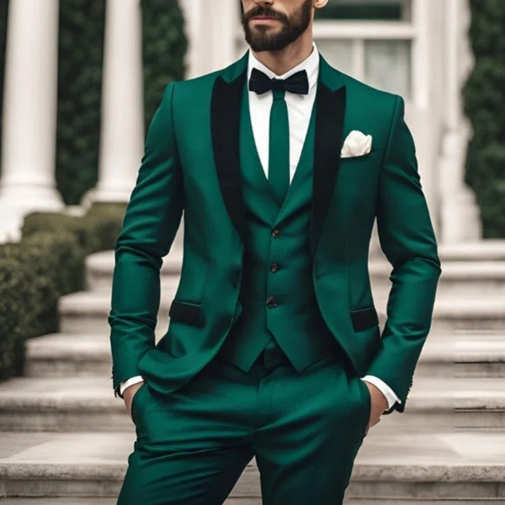 Green Men's Suits for Wedding 3 Piece Jacket Pants Vest Full Sets (Jacket+Vest+Pants) Single Breasted Male Clothing Terno Blazer