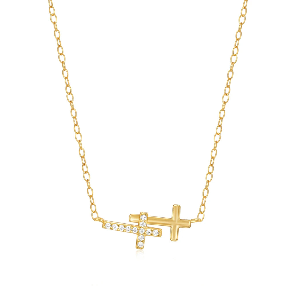 Fashion Jewelry Necklaces 925 Sterling Silver Cross Necklace Diamond Gold Plated Necklace Jewelry for Women