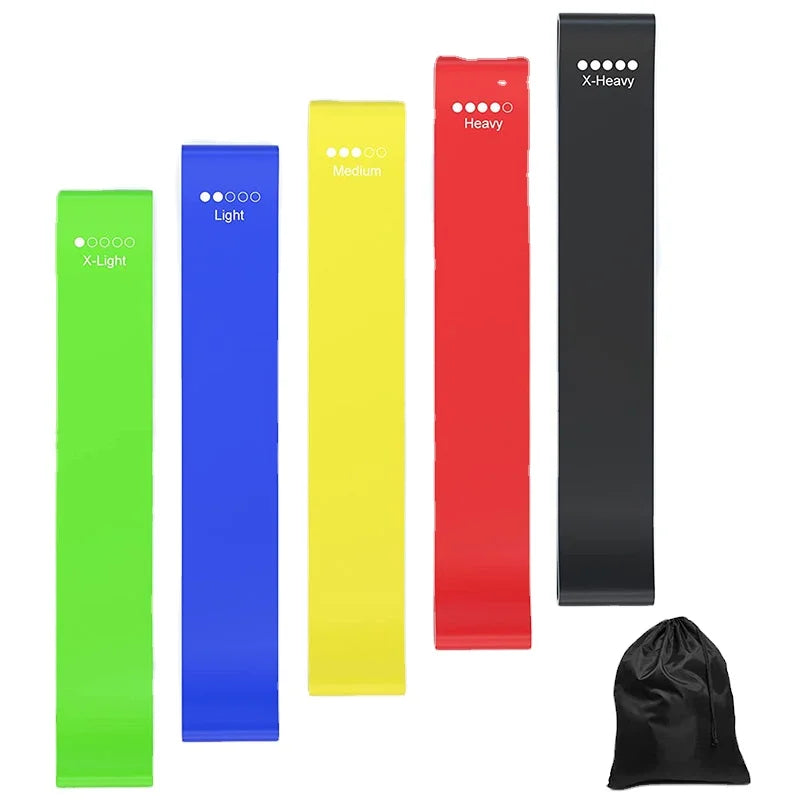 Set Pack of 5 Elastic TPE Loop Resistance Bands Home Gym Long Workout Exercise with Free Carrying Bag 5 Different Levels