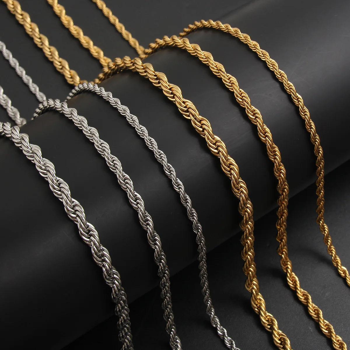 Wholesale Custom Length Stainless Steel 18k Gold Necklace Twisted Rope Chain for Jewelry Making Bijoux En Acier Inoxydable