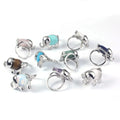 Hot Handmade Elephant Base Rose Quartz Lapis Lazuil Opal Amethyst Rings Crystal Agate Stone Adjustable Rings for Women