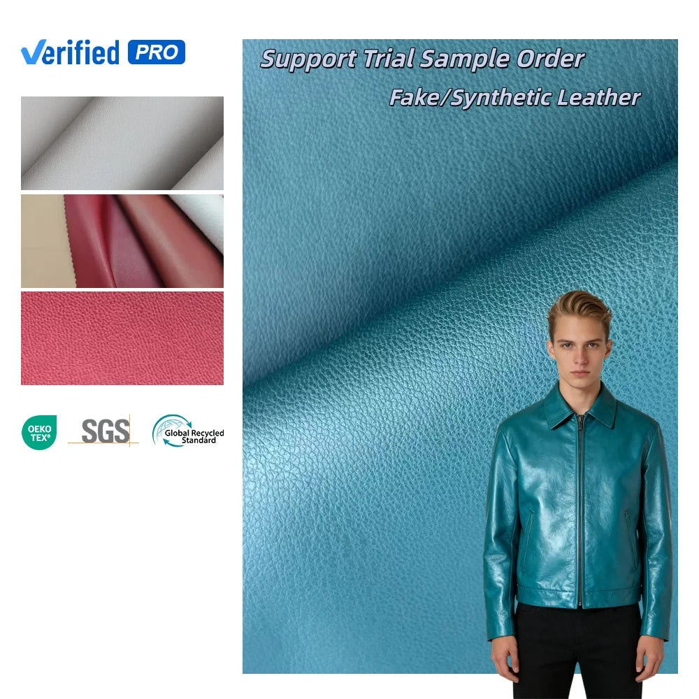 Factory Stock Soft Leather Fabric Suede Backing Leather Fabric Wind Proof Vegan Leather Fabric for Jacket Stretch Leather