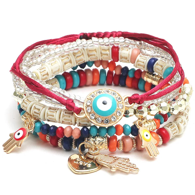 Evil Eye Charms Bracelets Fatima Hamsa Hand Bracelet Bangles for Women Multilayer Braided Handmade Men Beads Jewelry