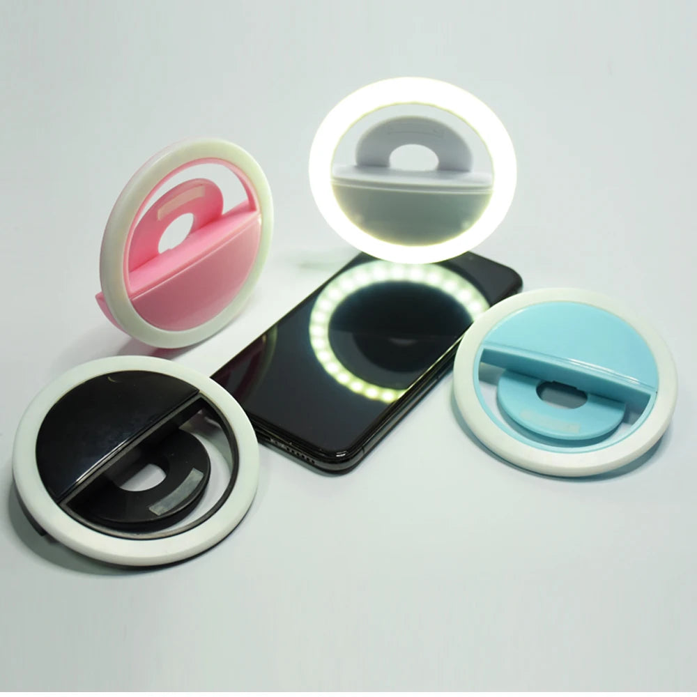 NEON-GLO Hot Sale Rgb Video Light Mirror Makeup Case Rechargeable Led Selfie Ring Fill Light Mounted for Smartphone