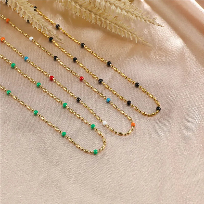 Women Charm Colorful Zircon Choker Necklace Vintage Stainless Steel Necklaces MegaBDM