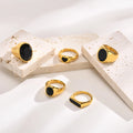 Minimalist Non Tarnish Jewelry 18k Gold Plated Black Shell Ring Stainless Steel Heart Rings for Women