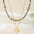 Bohemian Turquoise Natural Stone Chakra Zircon Star Pendant 18k Gold Plated Necklace for Women