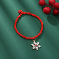 Christmas Tree Snowflake Sock Pendant Bracelet Handmade Woven Lucky Red Rope Dangle Adjustable Bracelet for Women(Size:18cm)