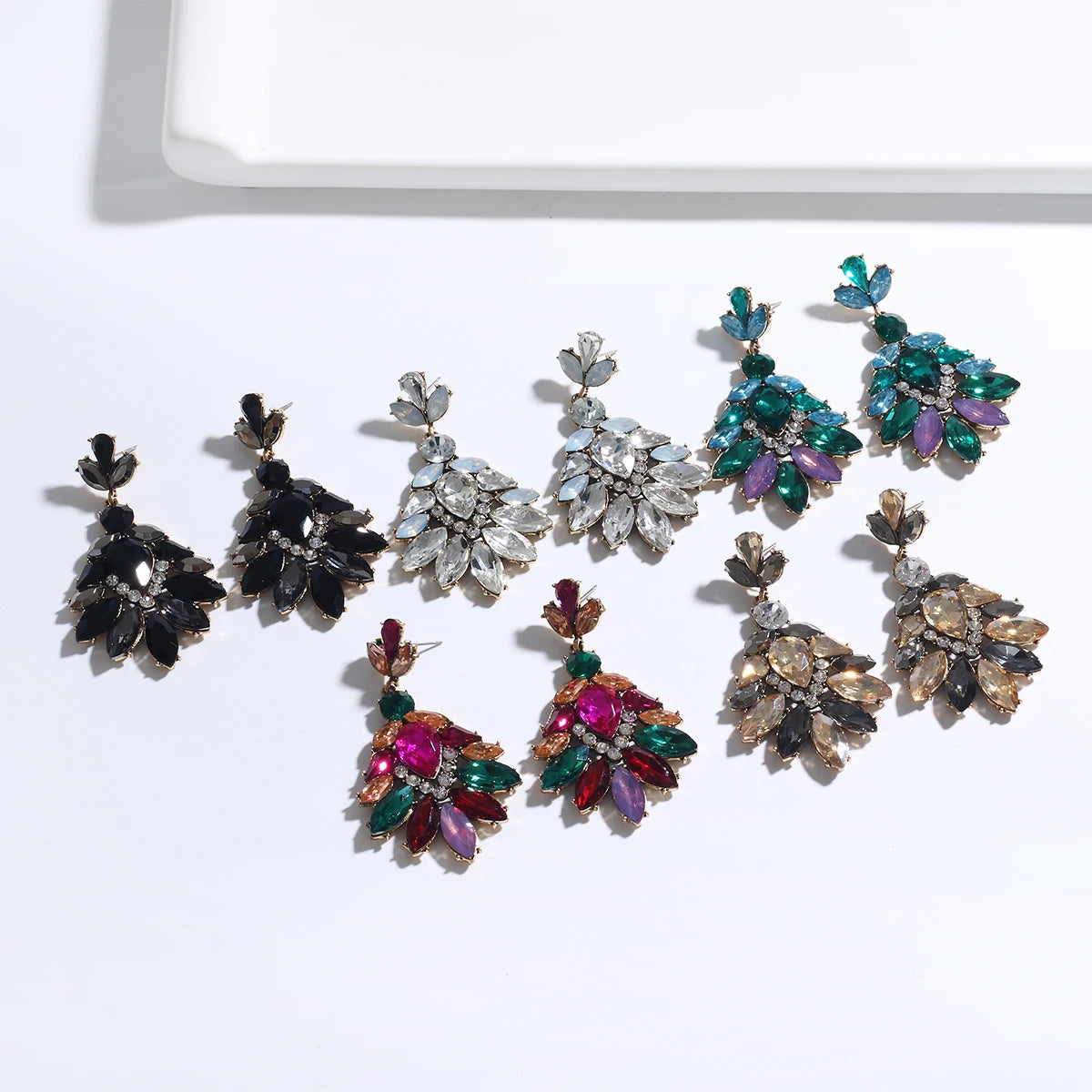 Vintage Long Women Gemstone Water Drop Dangling Earrings Colorful Rhinestone Crystal Drop Earrings Wedding Jewelry