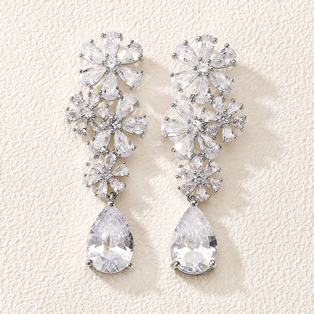 Specail Green Flower Crystal Earring Zirconia Stone Fine Jewelry Party Emerald Zircon Water Drop Earrings